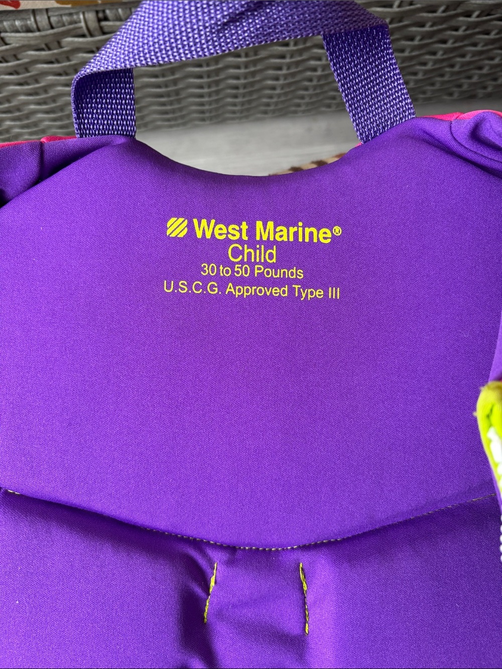 West Marine Child Purple USCG-Approved Type III Life Jacket (30-50 lbs)